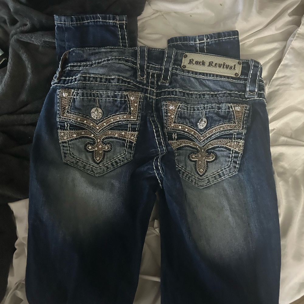 Rock Revival Blue Skinny Jeans with Ornate Stitching
